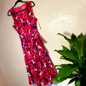 Red, pink & blue floral patterned gorgeous pleated dress